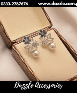 floral blue pearl studs