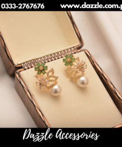floral green pearl studs