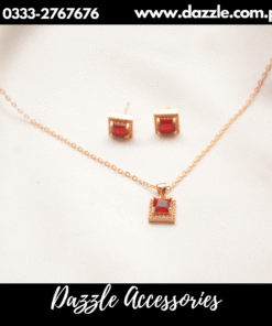 gold plated square red locket set