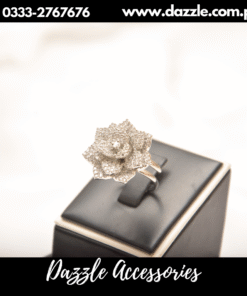 silver zirconia floral ring