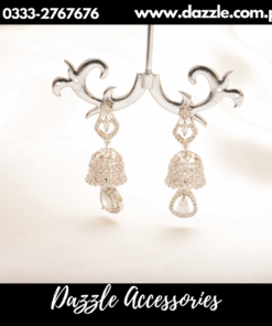 radiant silver mint zirconia jhumki