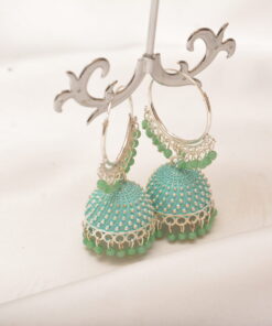 trendy silver ferozi jhumka earrings