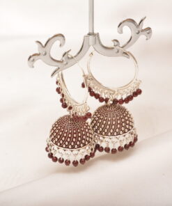 trendy silver maroon jhumka earrings