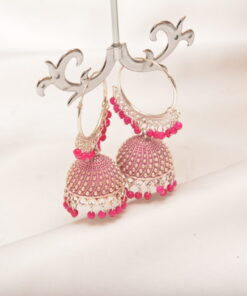 trendy silver pink jhumka earrings