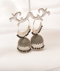 trendy white b;ack jhumka earrings
