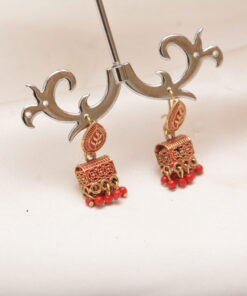 unique golden red jhumki