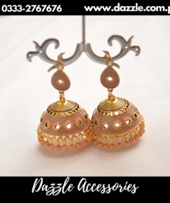 Meenakari beige gold jhumka