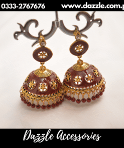 Meenakari brown gold jhumka