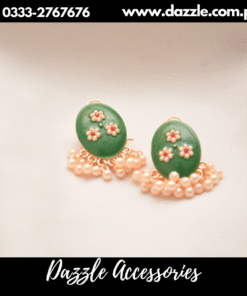 meenakari pearl drop green studs