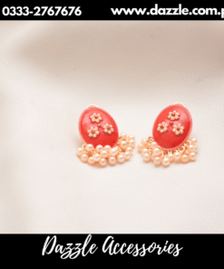 meenakari pearl drop red studs