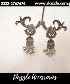 peacock silver jhumki