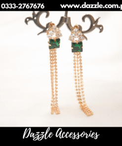 stylish chain drop green studs