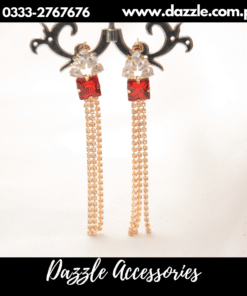 stylish chain drop red studs
