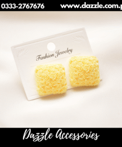 yellow square floral studs