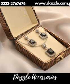 Black Single Stone Pendant with Earrings