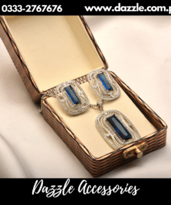 Blue Sapphire Silver Pendant with Earrings