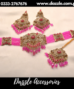 Ethnic hot pink golden chokar set