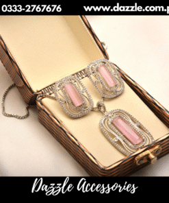 Pink Silver Pendant with Earrings