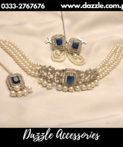 pearl drop silver Blue set