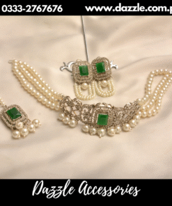 pearl drop silver green set