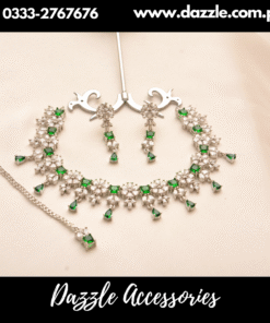 Floral emerald silver set