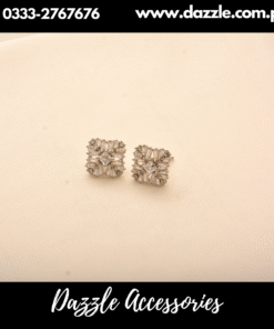 Square cut Silver zircon studs