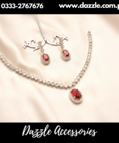 Wine Red gem Silver Set