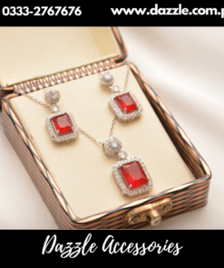 Crystal Red gem Pendant Set