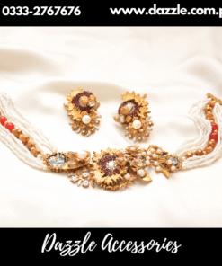 Ethnic 3D maroon pearl chokar set