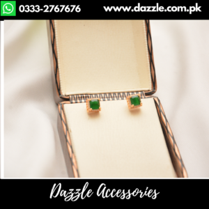 Maroon Stud Minimal Earrings - Green