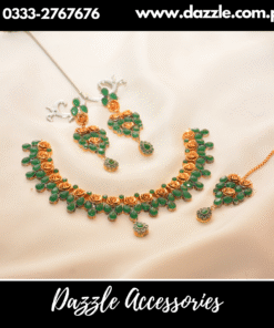Green Floral Necklace Set with Bindiya earrings