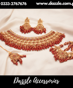 Maroon Traditional Bridal Jewelry Set with Jhomar