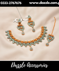 Mint Floral Necklace Set with Bindiya