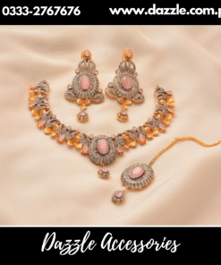 Pink Gold Plated Necklace with earrings bindiya