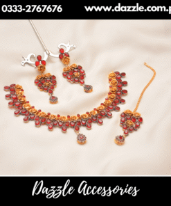 Red Floal Necklace Set with Bindiya