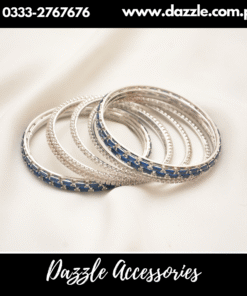 Sapphire Blue Silver Bangles Set Size 2.6