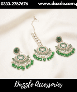 Silver Green Bindiya with earrigs