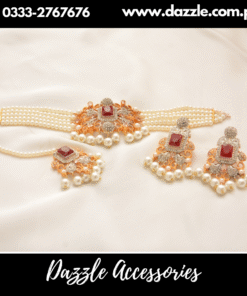 Ruby Pearl  Choker with Earrings and Bindiya