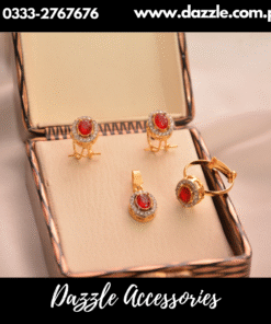 Gold plated single stone Red combo set