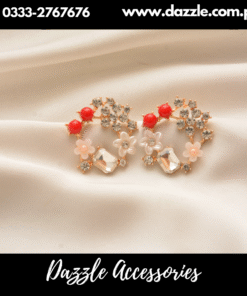Floral Red Silver Studs Earring