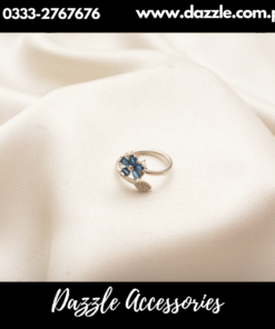 Blue Floral Silver Ring Adjustable Size