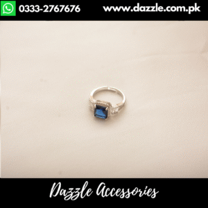 Blue One Stone Silver Plated Girls Ring