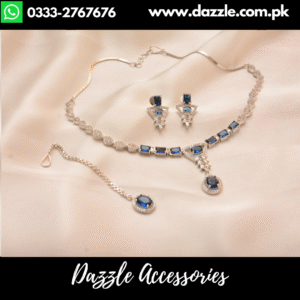 Blue Silver Delicate Pendant with Earrings
