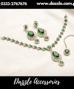 Emerald Green Silver Pendant Set with Bindiya