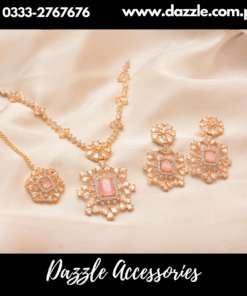 Golden Pink Bridal Pendant Set