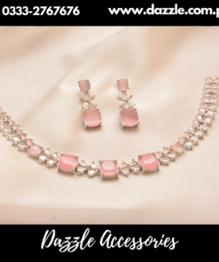 Light Pink Silver Choker with Earrings