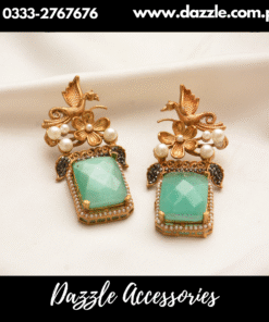 Mint Antique Square Stone Turkish Earrings