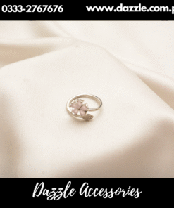 Pink Floral Silver Ring Adjustable Size