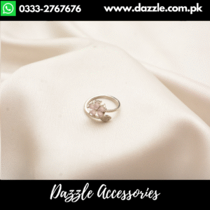 Pink Floral Silver Ring Adjustable Size