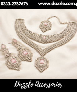 Pink Silver Double Necklace Bridal Set